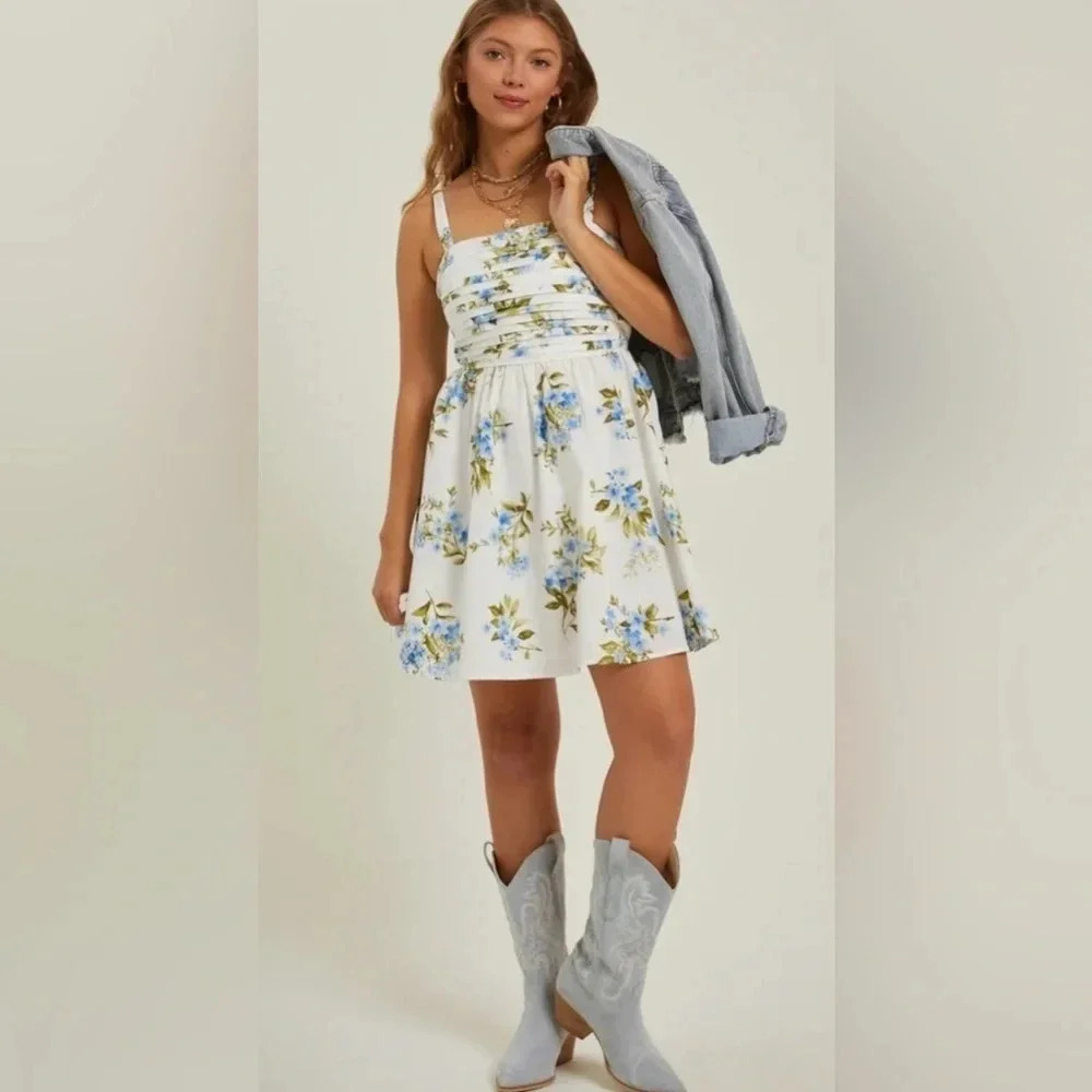 Altar'd State Blue Floral Hannah Mini Dress NWT - Picture 3 of 5